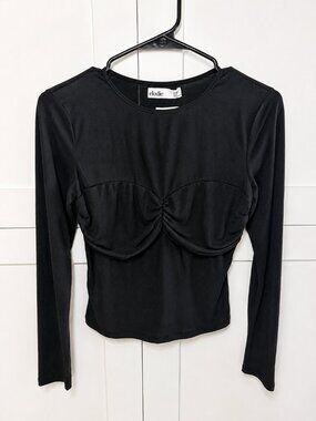 Elodie Black Ruched Bust Long Sleeve Top – Size XS